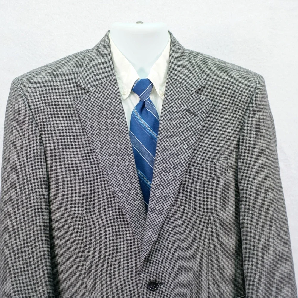 Jos A Bank Linen Tweed Wool Black Gray Check Sport Coat 40R‎ 2 Button Tagged 41R